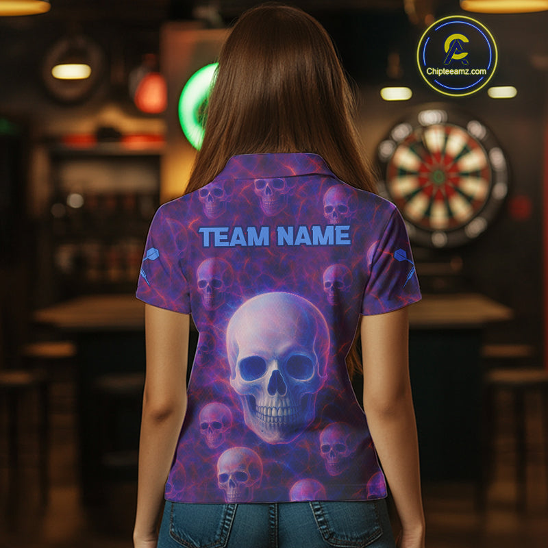 Colorful Lightning Skulls Pattern Darts Shirt For Women - Customizable Name & Team NYN0403