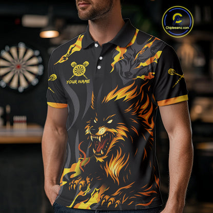 Orange Ferocious Wolf Dart Arrow Funny Darts Shirt For Men - Customizable Name NYN0406