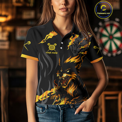 Orange Ferocious Wolf Dart Arrow Funny Darts Shirt For Women - Customizable Name NYN0406