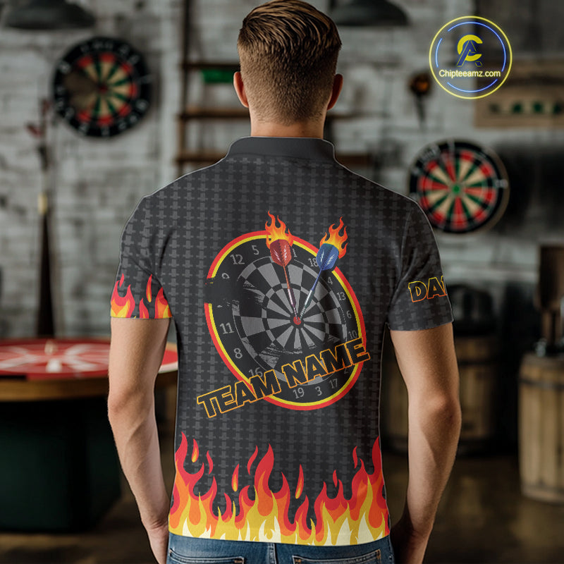 Fire Dart Arrows & Flaming Pattern Darts Shirt For Men - Customizable Name & Team NYN0409