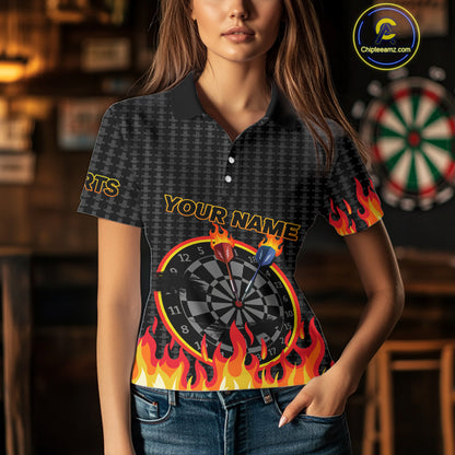 Fire Dart Arrows & Flaming Pattern Darts Shirt For Women - Customizable Name & Team NYN0409