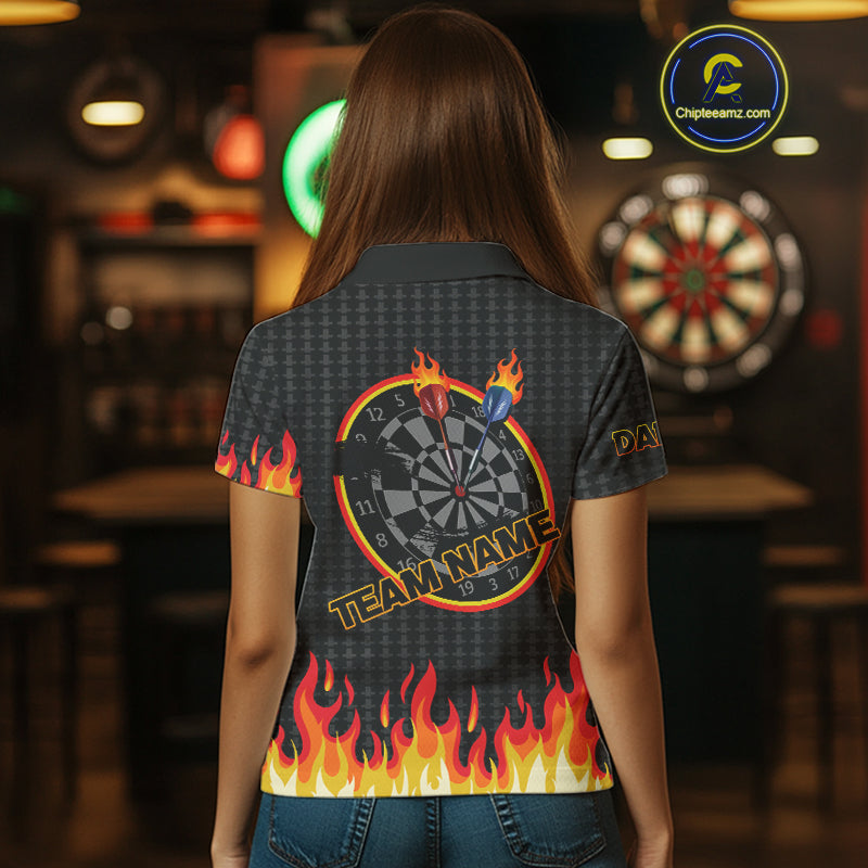 Fire Dart Arrows & Flaming Pattern Darts Shirt For Women - Customizable Name & Team NYN0409