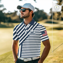 Load image into Gallery viewer, White And Blue Pinstripe Men Golf Polo Shirt Personalized Patriotic Golf Team Outfits NYN3387