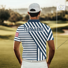Load image into Gallery viewer, White And Blue Pinstripe Men Golf Polo Shirt Personalized Patriotic Golf Team Outfits NYN3387