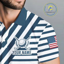 Load image into Gallery viewer, White And Blue Pinstripe Men Golf Polo Shirt Personalized Patriotic Golf Team Outfits NYN3387