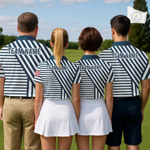 Load image into Gallery viewer, White And Blue Pinstripe Men Golf Polo Shirt Personalized Patriotic Golf Team Outfits NYN3387