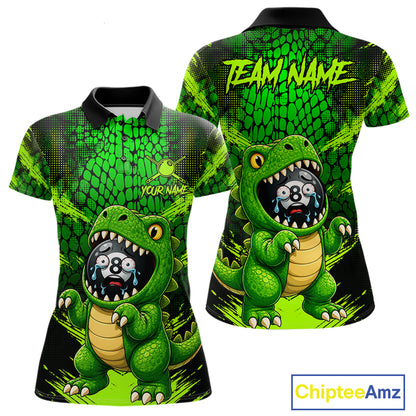 Custom Green Paint Alligator Women's Billiard Polo Shirt, Funny Alligator 8 Ball Pool Team Jersey, Personalized Cue Sports Apparel, Wildlife Theme