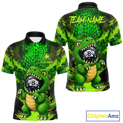 Custom Green Paint Alligator Men's Billiard Polo Shirt, Funny 8 Ball Pool League Jersey, Personalized Tournament Apparel