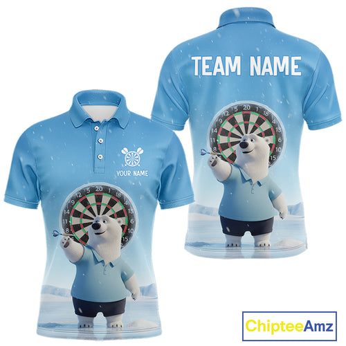 Custom Funny Polar Bear Plays Ice Dart Arrow Darts Polo Shirt For Men, Dart Team Jerseys NYN1819