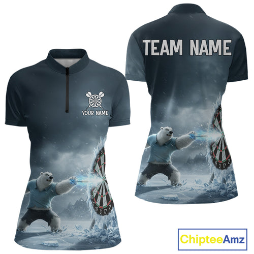 Custom Horror Polar Bear Ice Dartboard Darts Quarter-Zip Shirt For Women, Funny Dart Team Jerseys NYN1820