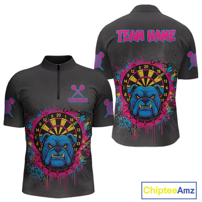 Custom Funny Bulldog Colorful Dartboard Darts Quarter-Zip Shirt For Men Splatter Dart Jerseys NYN1826