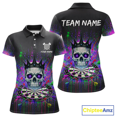 Custom Purple Crown Skull Colorful Dripping Dartboard Women Darts Polo Shirt Dart Jerseys NYN1827
