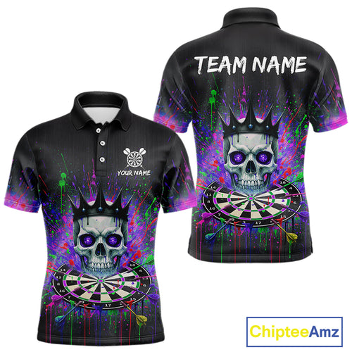 Custom Purple Crown Skull Colorful Dripping Dartboard Men Darts Polo Shirt Dart Jerseys NYN1827