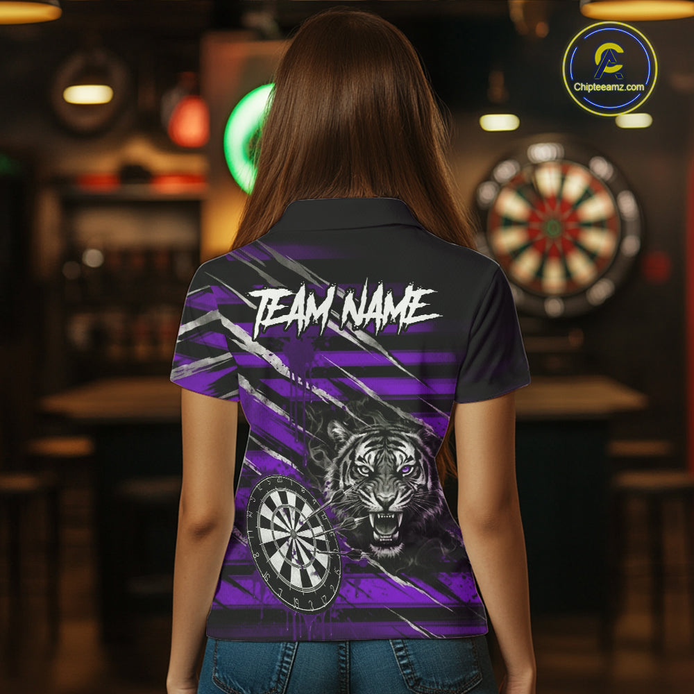 Purple Grunge Grey Smoke Tiger Dartboard Custom Dart Polo Shirt Women Dart League Jerseys NYN2088