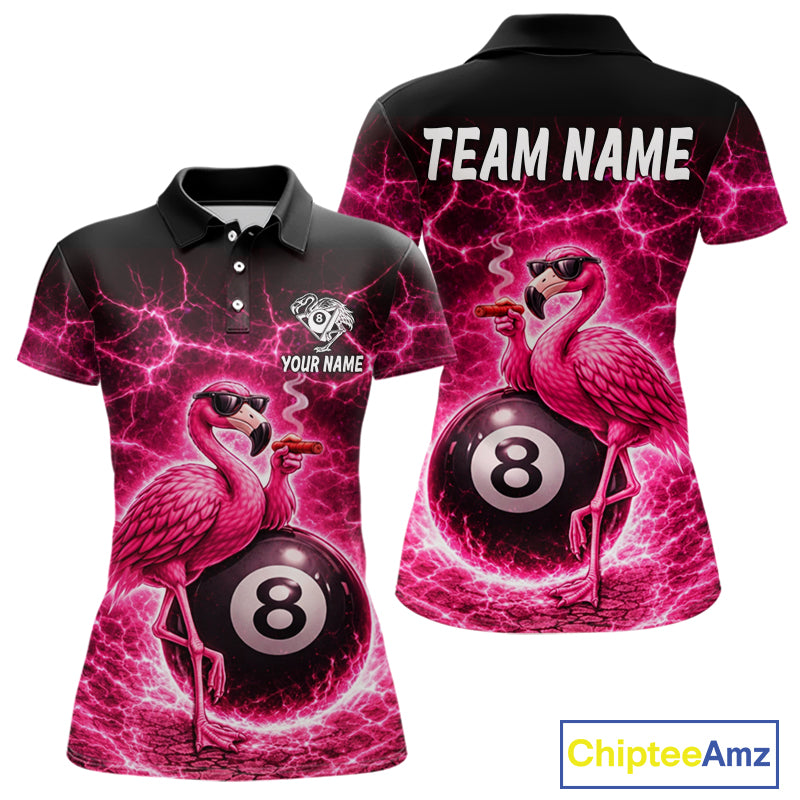 Thunder Pink Funny Flamingo Smokes Pool 8 Ball Women Billiard Shirt Custom Ball Billiard Team Attire NYN2612