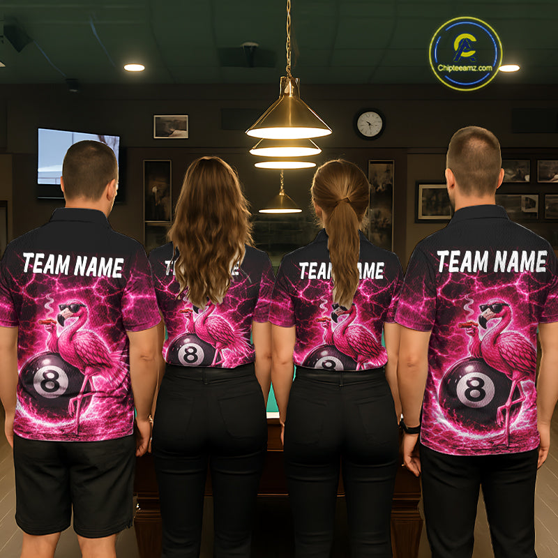 Thunder Pink Funny Flamingo Smokes Pool 8 Ball Women Billiard Shirt Custom Ball Billiard Team Attire NYN2612