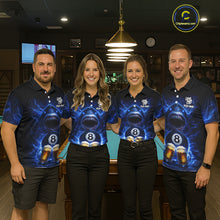Load image into Gallery viewer, Blue Funny Lightning Shark Cheer Beers Pool 8 Ball Women Billiard Shirt Custom Ball Billiard Attire NYN2613