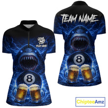 Load image into Gallery viewer, Blue Funny Lightning Shark Cheer Beers Pool 8 Ball Women Billiard Shirt Custom Ball Billiard Attire NYN2613
