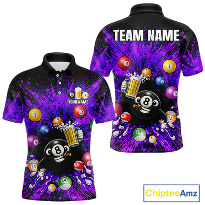 Purple Splatter Paint Pool 8 Ball Billiard Shirt For Men Custom Funny Beer 8 Ball Billiard Attire NYN2615