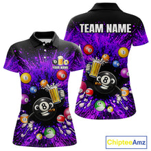 Load image into Gallery viewer, Purple Splatter Paint Pool 8 Ball Billiard Shirt For Women Custom Funny Beer 8 Ball Billiard Attire NYN2615
