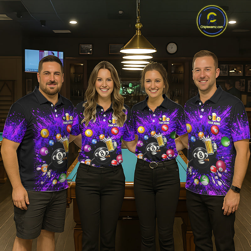Purple Splatter Paint Pool 8 Ball Billiard Shirt For Women Custom Funny Beer 8 Ball Billiard Attire NYN2615