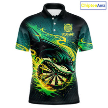 Load image into Gallery viewer, Green Splatter Paint Shark Dartboard &amp; Arrow Men Darts Polo Shirt Custom Darts Team Jersey NYN2616