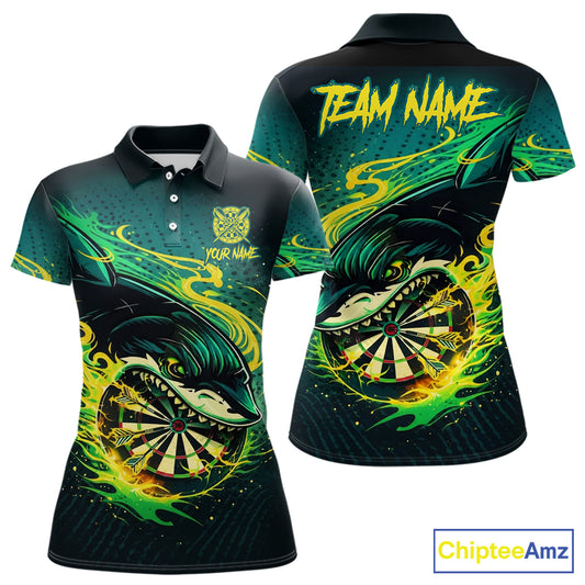 Green Splatter Paint Shark Dartboard & Arrow Women Darts Polo Shirt Custom Darts Team Jersey NYN2616