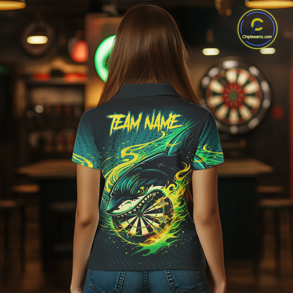 Green Splatter Paint Shark Dartboard & Arrow Men Darts Polo Shirt Custom Darts Team Jersey NYN2616