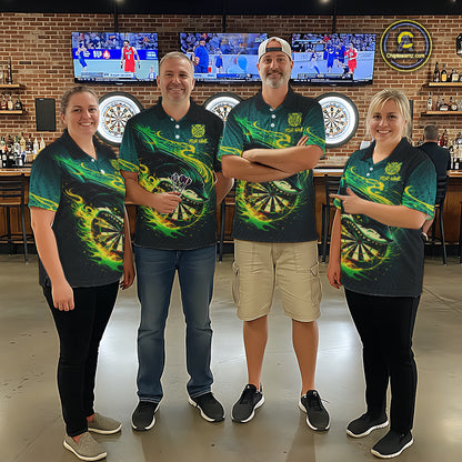 Green Splatter Paint Shark Dartboard & Arrow Men Darts Polo Shirt Custom Darts Team Jersey NYN2616