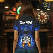 Load image into Gallery viewer, Blue Horror Shark Cheer Beer &amp; Dartboard Women Darts Polo Shirt Custom Funny Dart Team Jersey NYN2617