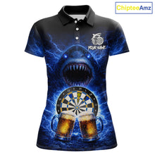 Load image into Gallery viewer, Blue Horror Shark Cheer Beer &amp; Dartboard Women Darts Polo Shirt Custom Funny Dart Team Jersey NYN2617