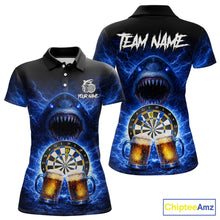 Load image into Gallery viewer, Blue Horror Shark Cheer Beer &amp; Dartboard Women Darts Polo Shirt Custom Funny Dart Team Jersey NYN2617
