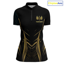 Load image into Gallery viewer, Personalized Black And Gold Wings Dart Arrow Women Darts Quarter-Zip Shirt Custom Dart Team Jersey NYN2619
