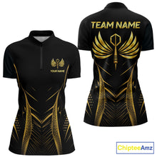 Load image into Gallery viewer, Personalized Black And Gold Wings Dart Arrow Women Darts Quarter-Zip Shirt Custom Dart Team Jersey NYN2619