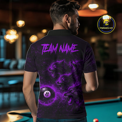 Horror Wolfs Purple Flames Smoke Pool 8 Ball Men Billiard Shirt Custom Ball Billiard Team Attire NYN2621