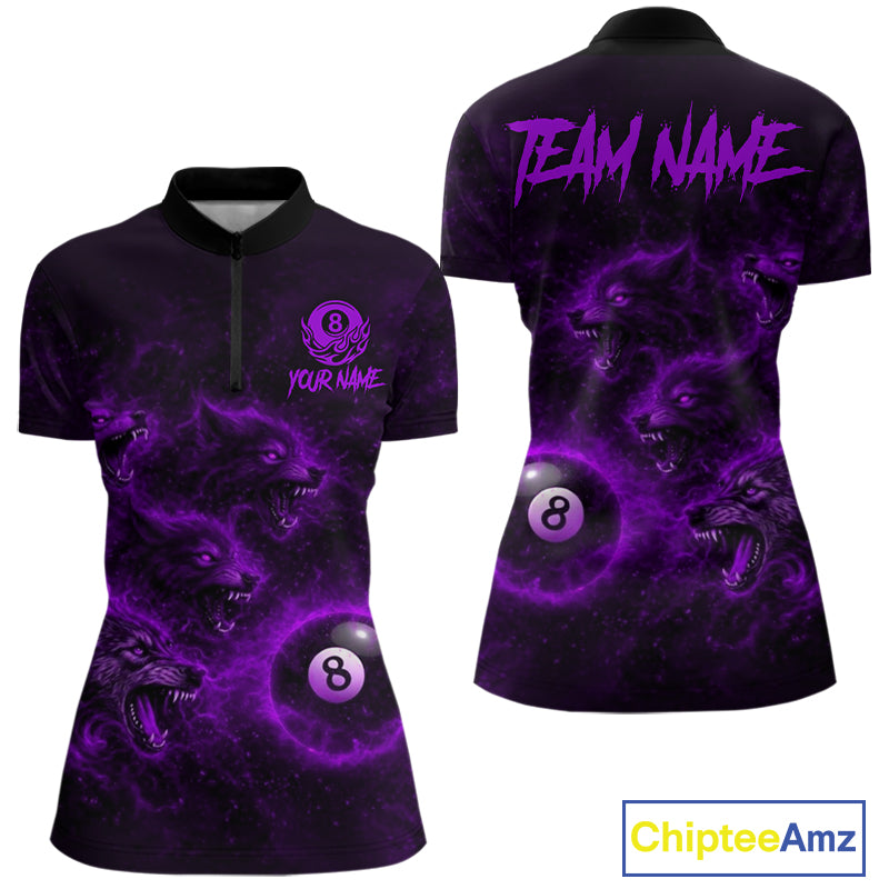 Horror Wolfs Purple Flames Smoke Pool 8 Ball Women Billiard Shirt Custom Ball Billiard Team Attire NYN2621