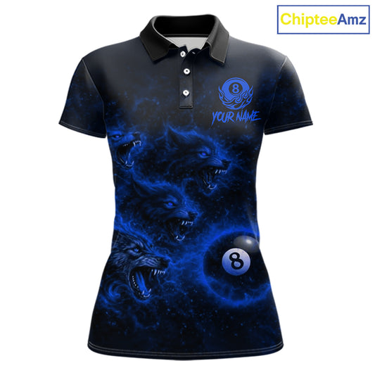 Horror Wolfs Blue Flames Smoke Pool 8 Ball Women Billiard Shirt Custom Ball Billiard Team Attire NYN2622