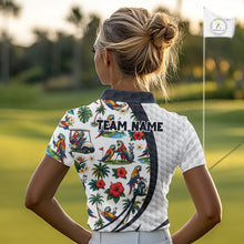 Load image into Gallery viewer, Tropical White And Black Golf Ball Polo Golf Shirts For Women Custom Parrot Golf Team Attire NYN3175