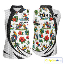 Load image into Gallery viewer, Tropical White And Black Golf Ball Sleeveless Polo Golf Shirts For Women Custom Parrot Golf Attire NYN3175