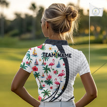 Load image into Gallery viewer, Tropical White And Black Golf Ball Polo Golf Shirts For Women Custom Flamingo Golf Team Attire NYN3176