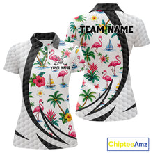 Load image into Gallery viewer, Tropical White And Black Golf Ball Polo Golf Shirts For Women Custom Flamingo Golf Team Attire NYN3176
