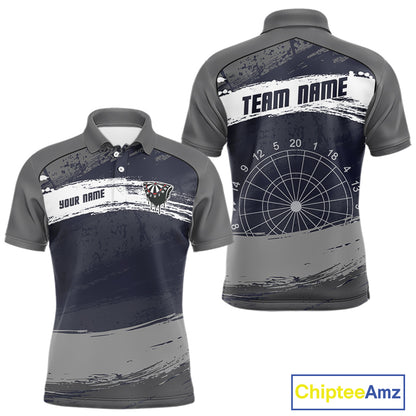 Grey Modern Grunge Dartboard Men's Darts Shirt - Custom Name For Dart Players NYN0413
