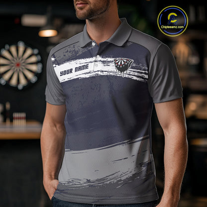 Grey Modern Grunge Dartboard Men's Darts Shirt - Custom Name For Dart Players NYN0413
