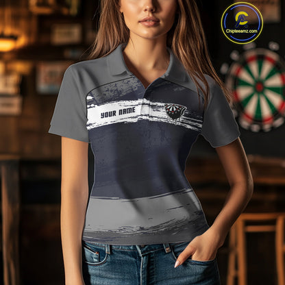Grey Modern Grunge Dartboard Women's Darts Shirt - Custom Name For Dart Players NYN0413