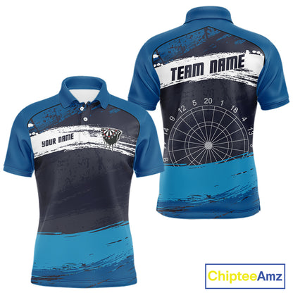 Blue Modern Grunge Dartboard Men's Darts Shirt - Custom Name For Dart Players NYN0414
