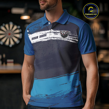 Blue Modern Grunge Dartboard Men's Darts Shirt - Custom Name For Dart Players NYN0414