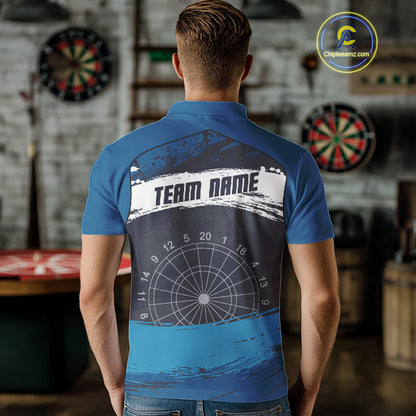 Blue Modern Grunge Dartboard Men's Darts Shirt - Custom Name For Dart Players NYN0414