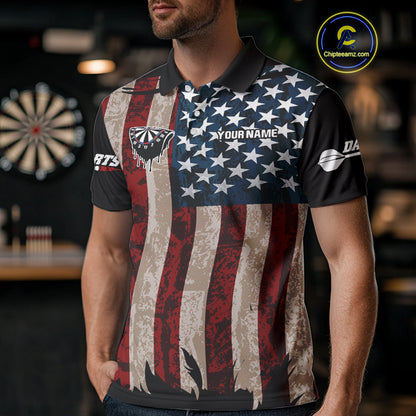 Dripping Dartboard Grunge US Flag Men's Darts Shirt - Custom Name For Dart Players NYN0420