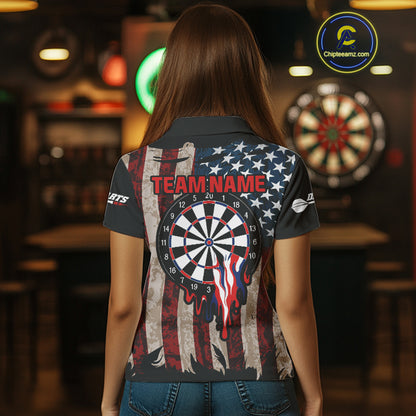 Dripping Dartboard Grunge US Flag Women's Darts Shirt - Custom Name For Dart Players NYN0420