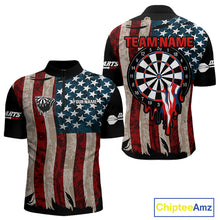 Load image into Gallery viewer, Dripping Dartboard Grunge US Flag Men's Darts Shirt - Custom Name For Dart Players NYN0420